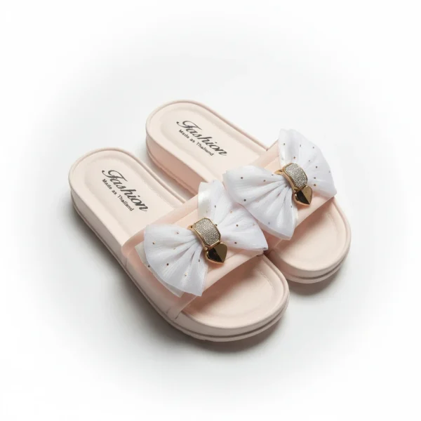 Elegant Bow Slip-On Sandals for Women – Soft & Stylish Off White