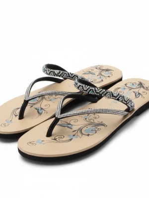 Excel Women’s Stylish Butterfly Printed Flip-Flop Sandals - Beige Nude