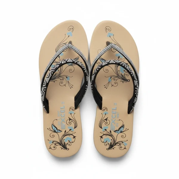 Excel Women’s Stylish Butterfly Printed Flip-Flop Sandals - Beige Nude