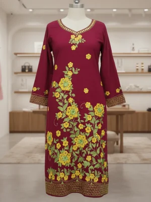 Exclusive Maroon Cotton Unstitched with Premium Floral Embroidery