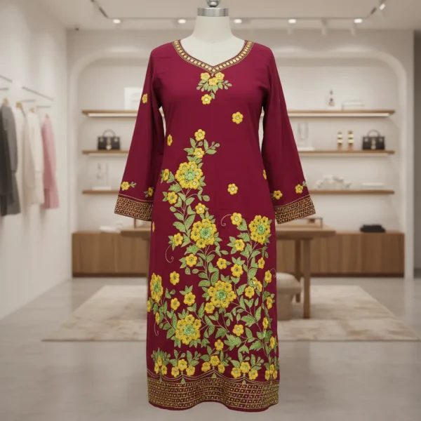 Exclusive Maroon Cotton Unstitched with Premium Floral Embroidery