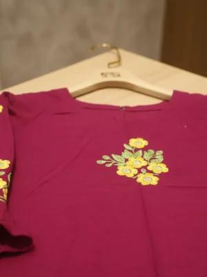 Exclusive Maroon Cotton Unstitched with Premium Floral Embroidery