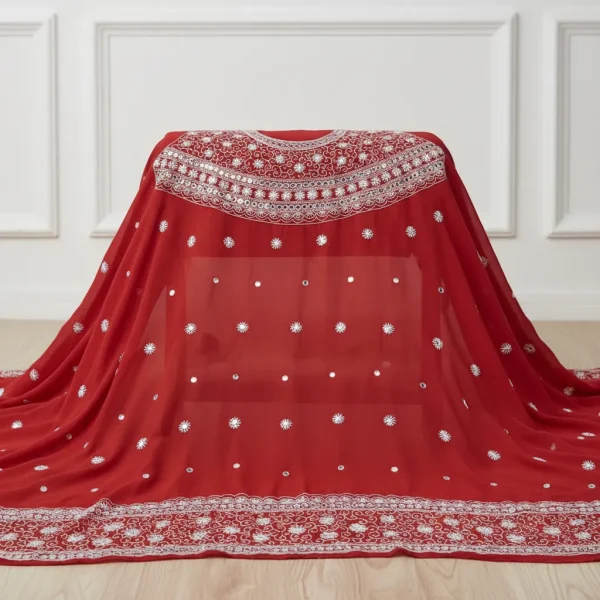 Exclusive Red Cotton Unstitched Heavy Mirror & Embroidery Work