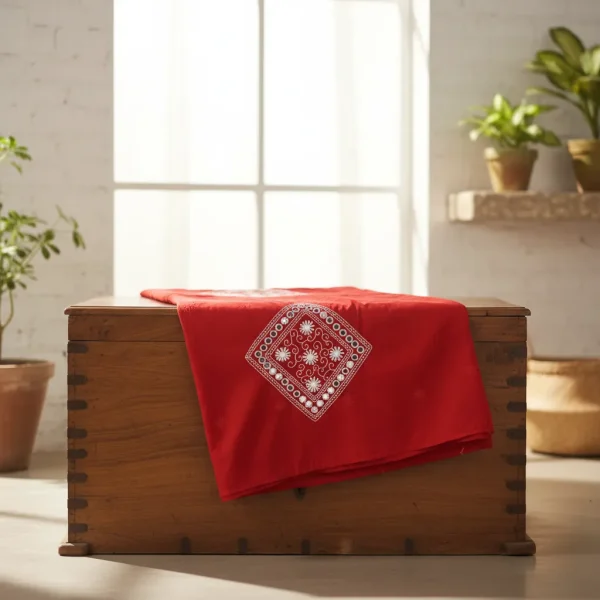 Exclusive Red Cotton Unstitched Heavy Mirror & Embroidery Work