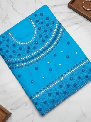 Exclusive Sky Blue Cotton Unstitched with Heavy Mirror & Embroidery Work