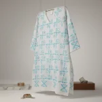 Exclusive White Cotton Unstitched One-Piece with Sky Blue Chikankari & Mirror Work