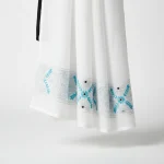 Exclusive White Cotton Unstitched One-Piece with Sky Blue Chikankari & Mirror Work