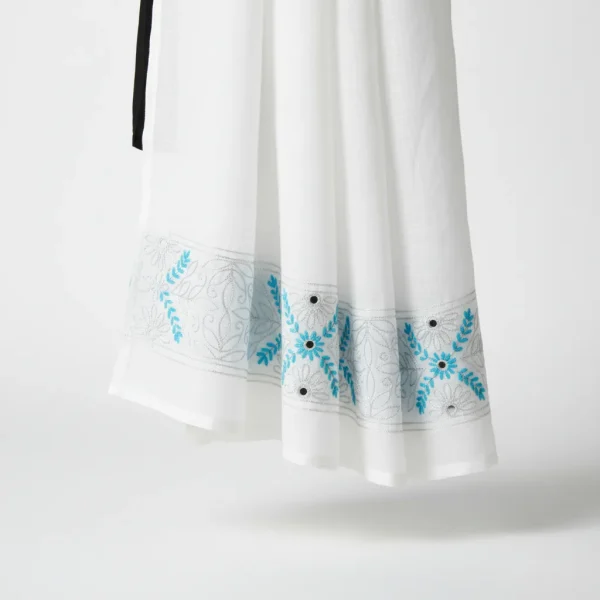 Exclusive White Cotton Unstitched One-Piece with Sky Blue Chikankari & Mirror Work