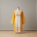Exclusive Yellow & White Contrast Unstitched Cotton with Mirror Work