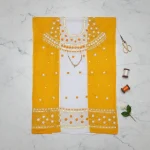 Exclusive Yellow & White Contrast Unstitched Cotton with Mirror Work