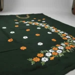 Exclusive Bottle Green Cotton Unstitched with Floral Embroidery
