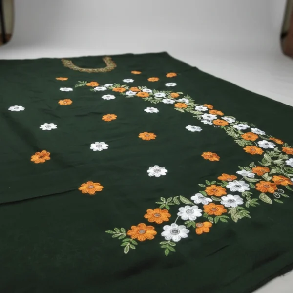 Exclusive Bottle Green Cotton Unstitched with Floral Embroidery