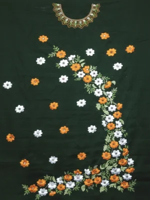 Exclusive Bottle Green Cotton Unstitched with Floral Embroidery