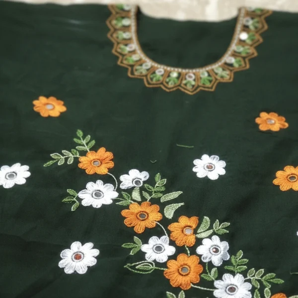 Exclusive Bottle Green Cotton Unstitched with Floral Embroidery