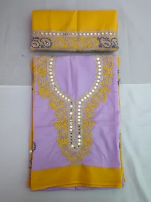Handmade Customized Exclusive Yellow & Purple Contrast Unstitched Two-Piece with Mirror Work