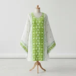 Premium White & Lime Green Cotton with Elegant Floral Embroidery
