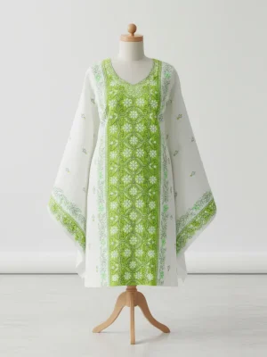 Premium White & Lime Green Cotton with Elegant Floral Embroidery