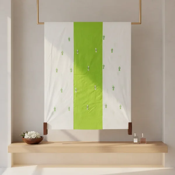 Premium White & Lime Green Cotton with Elegant Floral Embroidery