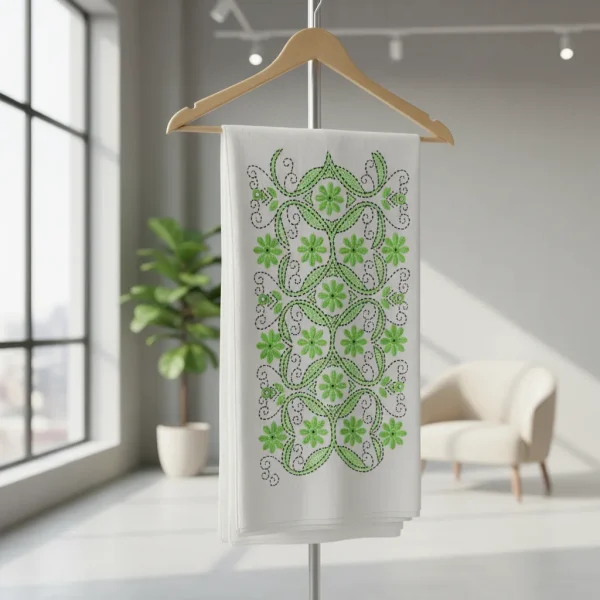 Premium White & Lime Green Cotton with Elegant Floral Embroidery