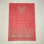 Elegant Coral Red Embroidered Dress Material with Floral Border