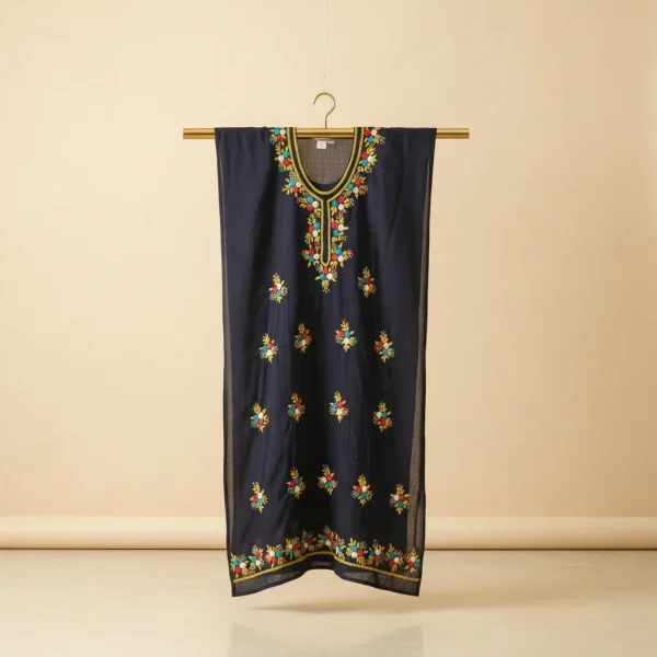 Exclusive Black & Red Contrast Unstitched Cotton Mirror Work.