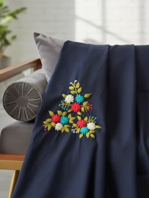 Exclusive Black & Red Contrast Unstitched Cotton Three-Piece with Mirror Work