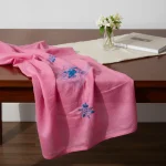 Pink Handwoven Textile with Blue Floral Embroidery – Traditional Elegance
