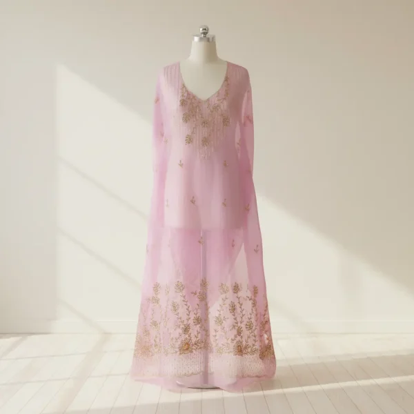 Baby Pink Embroidered Lawn Dress Elegant Floral Party Wear for Women