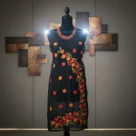 Black Embroidered Dress with Colorful Floral Design | Elegant Party Wear for Women