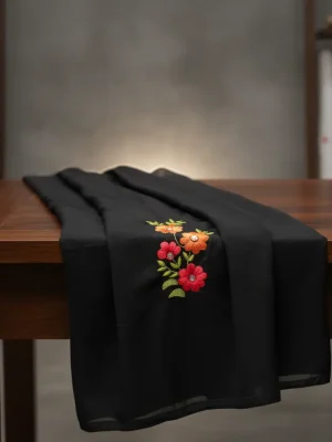 Black Embroidered Dress with Colorful Floral Design Elegant Party Wear for Women