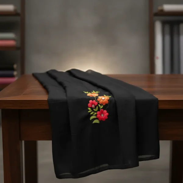 Black Embroidered Dress with Colorful Floral Design | Elegant Party Wear for Women