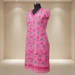 Vibrant Pink Floral Embroidered Dress Material with Blue Accents