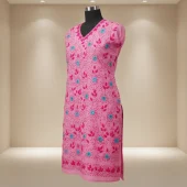 Vibrant Pink Floral Embroidered Dress Material with Blue Accents