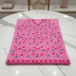 Vibrant Pink Floral Embroidered Dress Material with Blue Accents